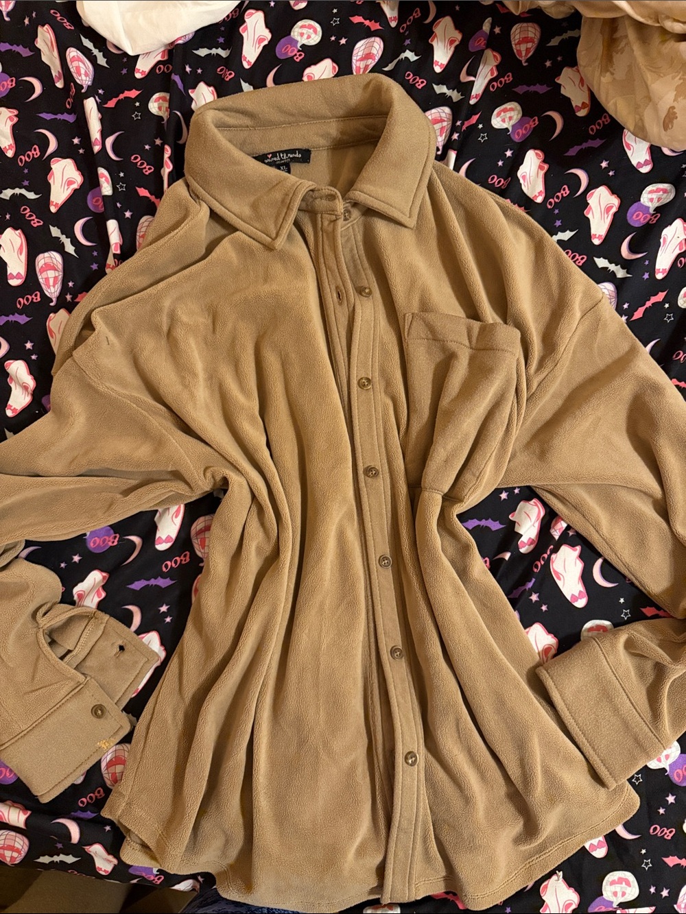 Casual Women's Tan Button-Up Fleece Jacket